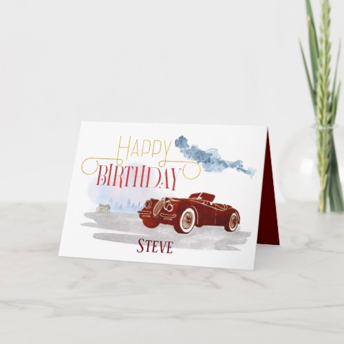 Vintage Car Happy Birthday Typography For Him
