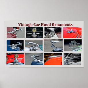 Vintage Car Hood Ornaments Poster