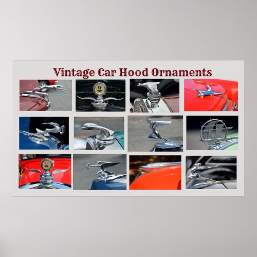 Vintage Car Hood Ornaments Poster