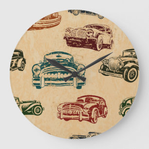Vintage Car Illustration Background Pattern Large Clock