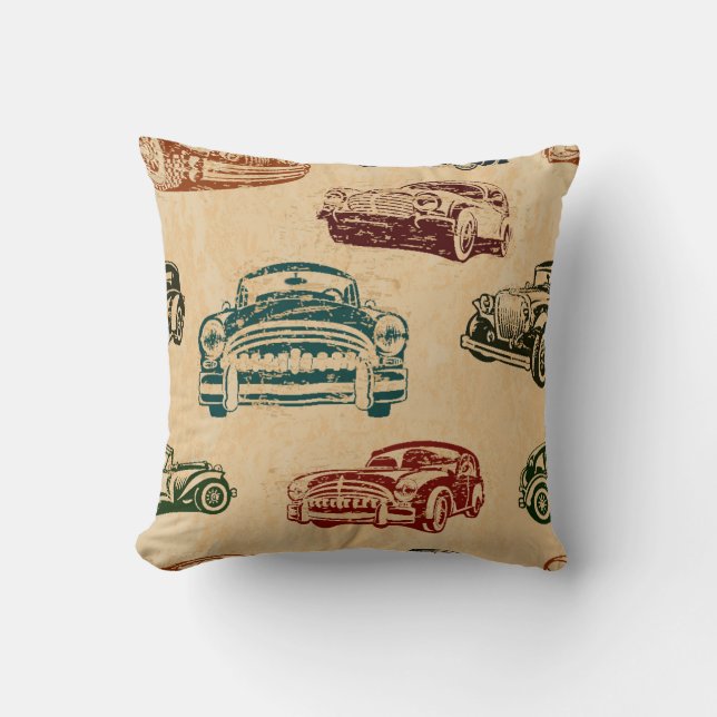 Vintage Car Illustration Background Pattern Throw Pillow (Front)