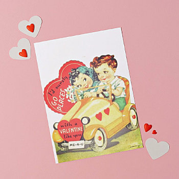 Vintage Car Kids Valentine's Day Valentine Note Card by MaggieMart at Zazzle