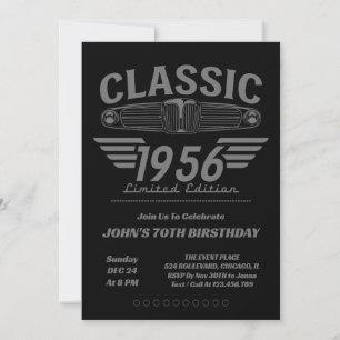 Vintage Car Lover 1956 Made in 1956 70th Birthday  Invitation