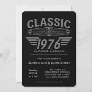 Vintage Car Lover 1976 Made in 1976 50th Birthday  Invitation