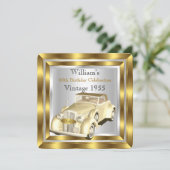 Vintage Car Men's 60th Birthday Party Gold Silver Invitation (Standing Front)