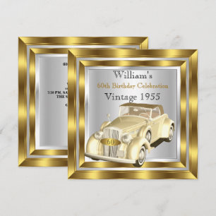 Vintage Car Men's 60th Birthday Party Gold Silver Invitation