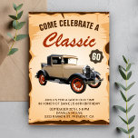 Vintage Car Milestone Birthday Party Invitation<br><div class="desc">Invite your guests with this vintage birthday party invite featuring a beautiful vintage car and retro typography against a parchment background. Simply add your event details on this easy-to-use template to make it a one-of-a-kind invitation. Flip the card over to reveal a rustic barn wood texture on the back of...</div>