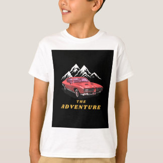 Vintage Car Near Mountain with Red colour T-Shirt