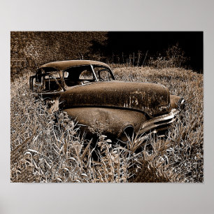 Vintage Car Old Antique Sepia Rustic Decoupage Poster