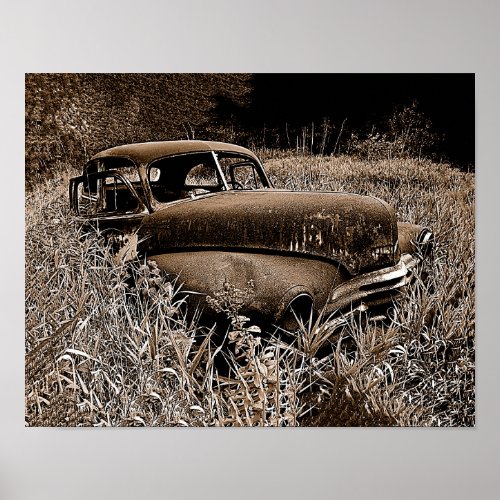 Vintage Car Old Antique Sepia Rustic Decoupage Poster