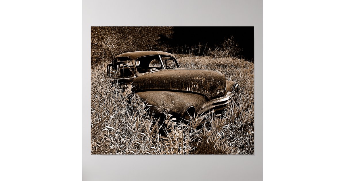Vintage Car Old Antique Sepia Rustic Decoupage Poster | Zazzle