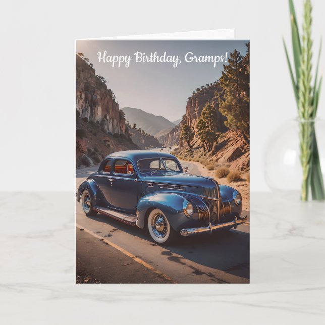 Vintage Car on Mountain Road Birthday Card (Front)