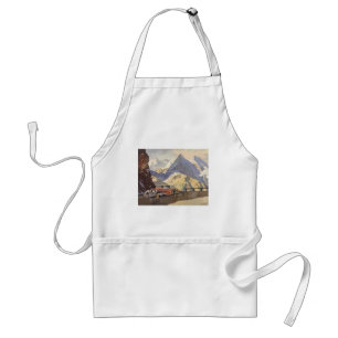 Vintage Car on Mountain Road in Winter with Snow Adult Apron