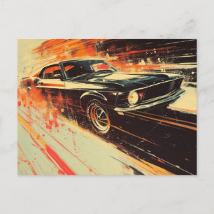 Vintage car painting postcard