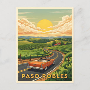Vintage car paso robles wine country at sunset postcard