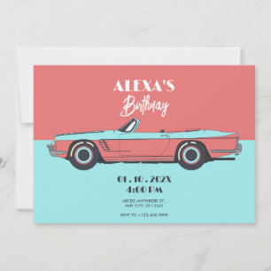 Vintage car pastel color birthday invitation