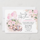 Vintage Car Pink Gold Floral Drive By Baby Shower