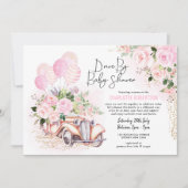 Vintage Car Pink Gold Floral Drive By Baby Shower Invitation (Front)