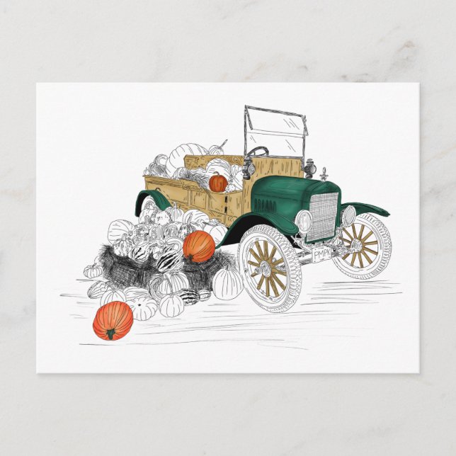 Vintage Car Pumpkin Harvest Postcard (Front)