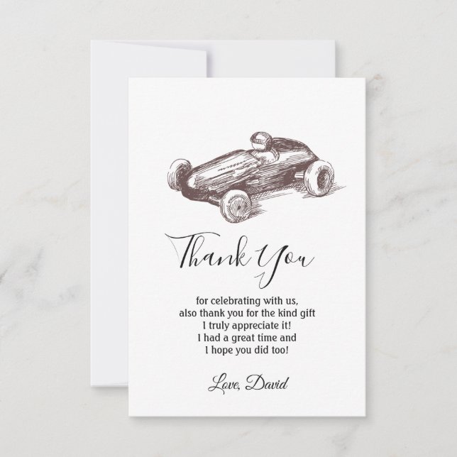 vintage, car,  race car  thank you card (Front)