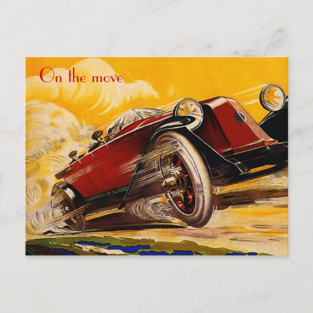 Vintage car racing poster postcard (Front)