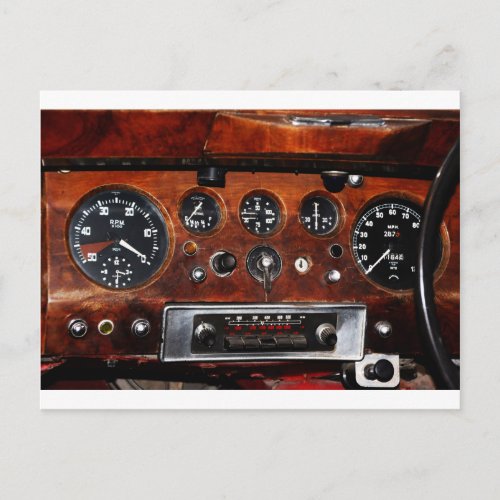 vintage car radio and instruments postcard