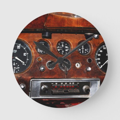 vintage car radio and instruments round clock