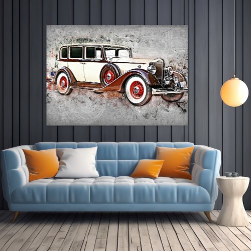 Vintage Car Red  White Timeless Automobile Art  Poster