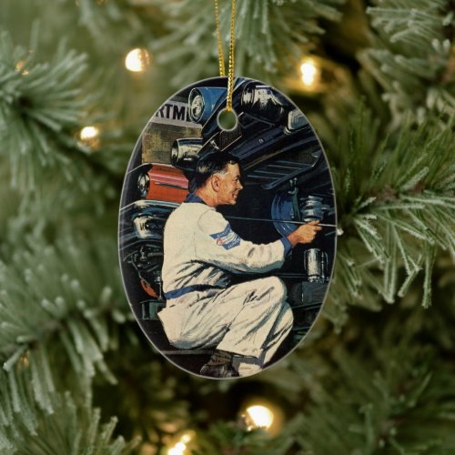 Vintage Car Repair Service Business Auto Mechanic  Ceramic Ornament