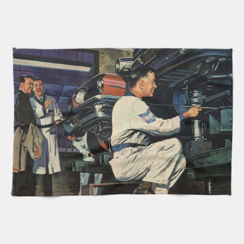 Vintage Car Repair Service Business Auto Mechanic  Kitchen Towel