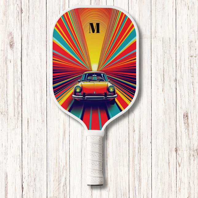 Vintage Car Retro Rainbow Modern Monogram  Pickleball Paddle (Creator Uploaded)