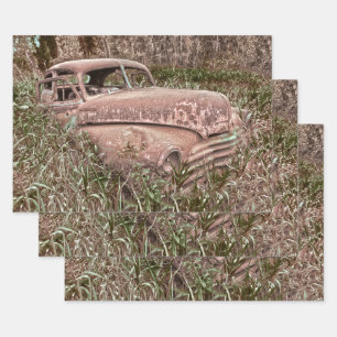 Vintage Car Retro Rustic Old Wrapping Paper Sheets