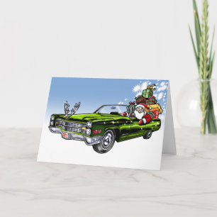 Vintage Car Santa Holiday Card