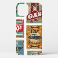 Vintage car service and gas station vintage metal