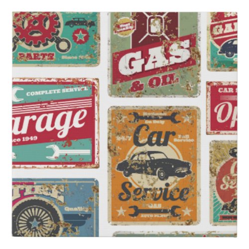 Vintage car service and gas station vintage metal  faux canvas print