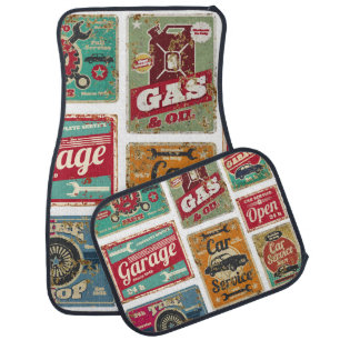 Vintage car service and gas station vintage metal  floor mat
