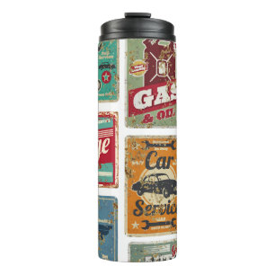 Vintage car service and gas station vintage metal thermal tumbler