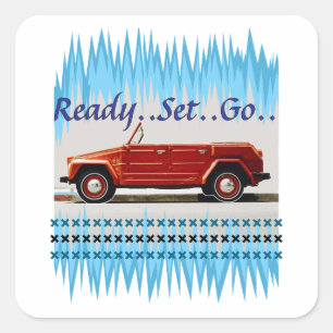 vintage car square sticker
