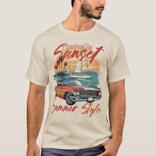 Vintage Car Summer Style Sunset T_Shirt