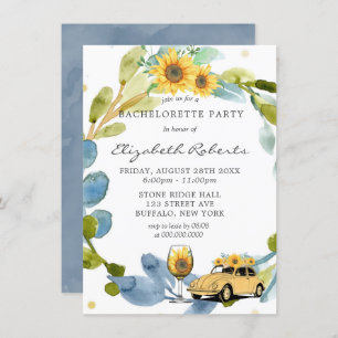 Vintage Car Sunflowers Bachelorette Party Invitation