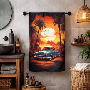 Vintage Car Sunset - Gift for Car Lovers Bath Towel Set