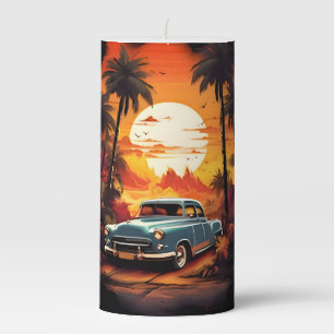 Vintage Car Sunset - Gift for Car Lovers Pillar Candle