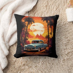 Vintage Car Sunset - Gift for Car Lovers Throw Pillow
