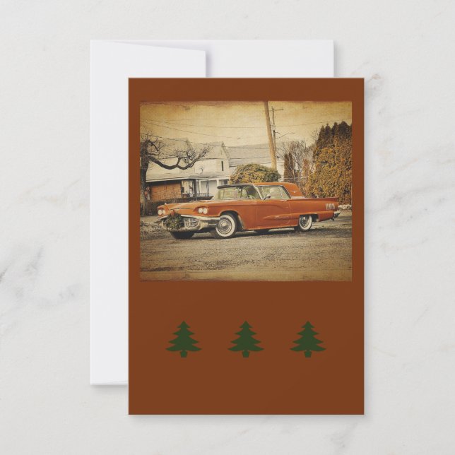 Vintage Car T-Bird Holiday Flat Greeting Card (Front)