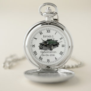 Vintage car themed Custom personalized Silver Pocket Watch