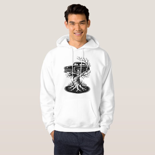 Vintage Car Tree Tattoo Flash Design Hoodie (Front Full)