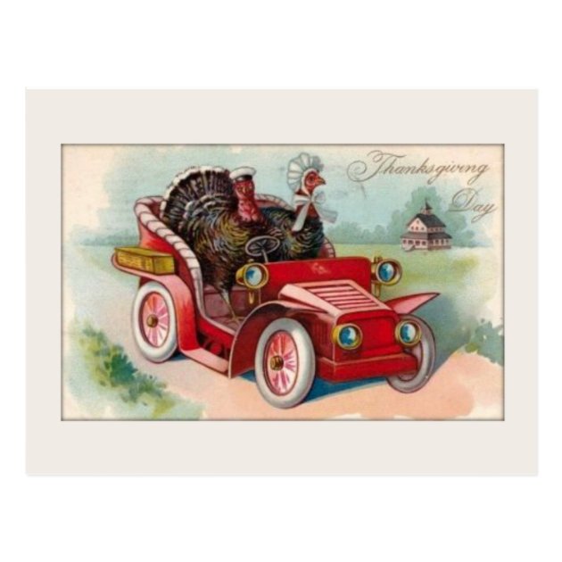 Vintage Car/Turkey Thanksgiving Card