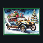 Vintage car with Christmas Gifts Holiday Postcard<br><div class="desc">Old car loaded with Christmas Gifts</div>