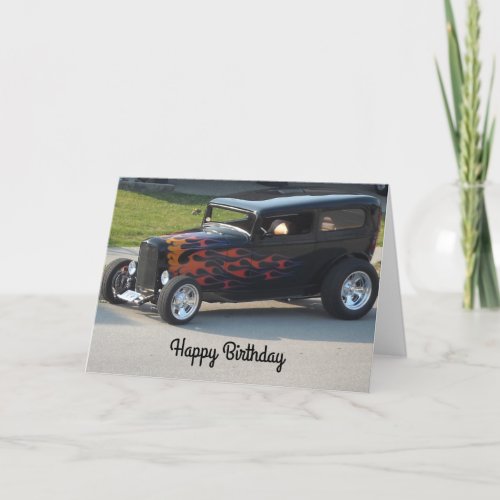 Vintage Car With Flames Card