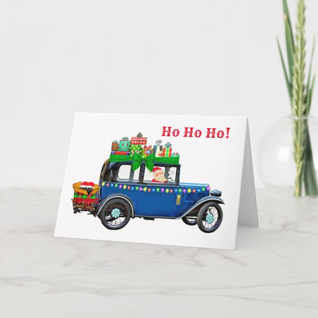 Vintage Car with Santa Christmas Card (Front)